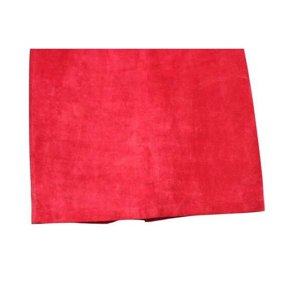Vintage 80s 90s Genuine Leather Skirt Size 8 Red Suede Cocktail Evening Clubwear - Picture 3 of 8